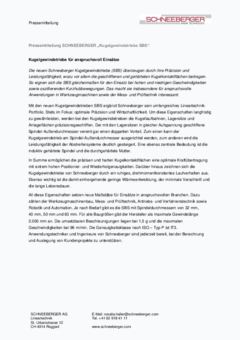 Pressemitteilung SCHNEEBERGER „Kugelgewindetriebe SBS“ Pressemitteilung SCHNEEBERGER „Kugelgewindetriebe SBS“