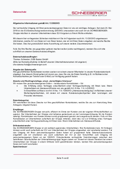Art. 13 - Manually created contacts - SCHNEEBERGER GmbH - Germany - 