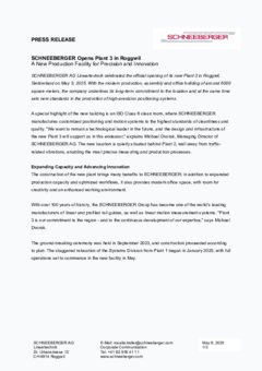 Press Release SCHNEEBERGER Plant 3