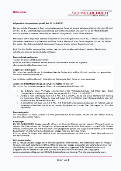 Art. 13 and 14 - Direct Industry - SCHNEEBERGER GmbH - Germany - 