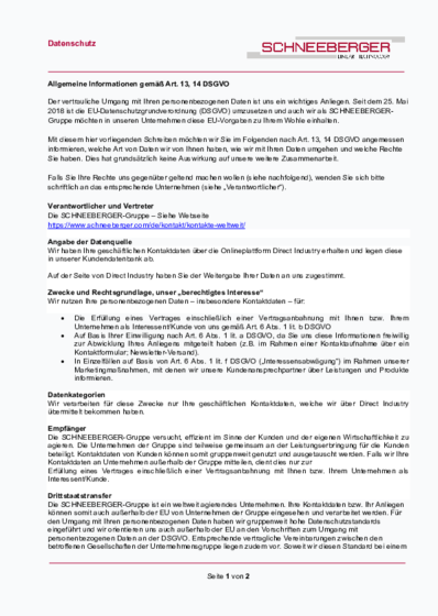 Art. 13 and 14 - Direct Industry - SCHNEEBERGER GmbH - Germany - 