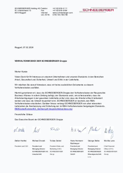 Verhaltenskodex der SCHNEEBERGER Gruppe - German