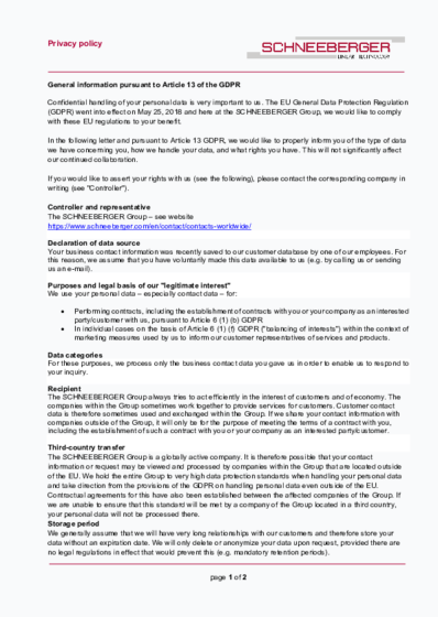 Art. 13 - Manually created contacts - SCHNEEBERGER Group - 