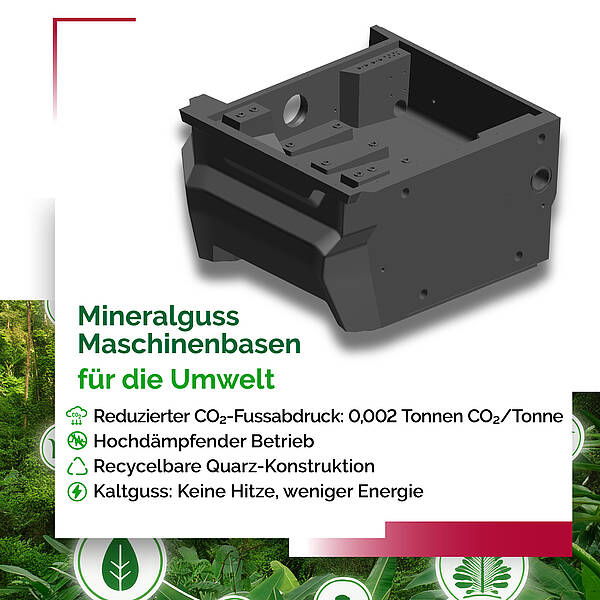 Mineralguss aus umweltfreundlichem Quarz mit hoher Dämpfung und geringem Energieverbrauch.