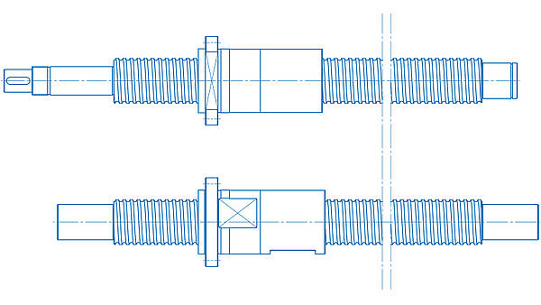 Driven nut and spindle on a ball screw

