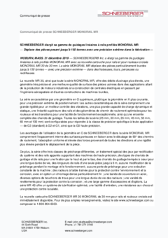 SCHNEEBERGER élargit sa gamme de guidages linéaires à rails profilés MONORAIL MR SCHNEEBERGER élargit sa gamme de guidages linéaires à rails profilés MONORAIL MR