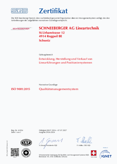 SN EN ISO 9001:2015 - ISO 9001 Schweiz Zertifikat in Deutsch