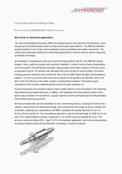 Press release SCHNEEBERGER “SBS ball screws”