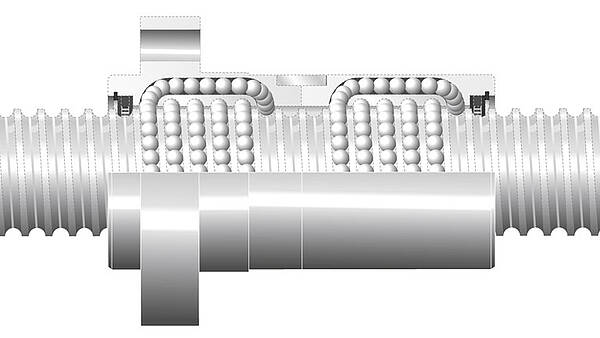 Ball track of a double nut with total deflection