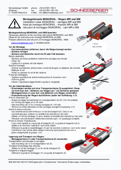 Mounting notes MONORAIL - Mounting notes MONORAIL - Carriages MR and BM