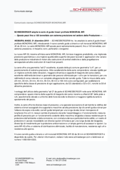 SCHNEEBERGER amplia la serie di guide lineari profilate MONORAIL MR SCHNEEBERGER amplia la serie di guide lineari profilate MONORAIL MR