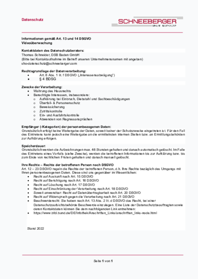 Art. 13 and 14 - Video surveillance SCHNEEBERGER GmbH - Germany - 