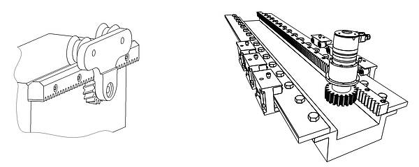 Gear rack integrated into linear bearing (guide rack)