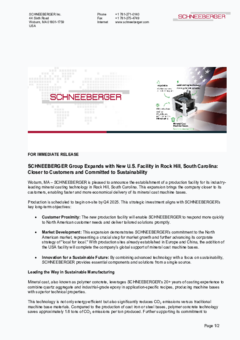 Press Release SCHNEEBERGER South Carolina Press Release SCHNEEBERGER South Carolina