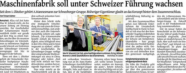 Max W. Schenck (left) is glad to be able to secure his successor. Dr.-Ing. Wilhelm Brunner (right) remains the managing director of the company.
									