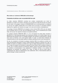 Micro-tables sur roulements MINISLIDE de SCHNEEBERGER - Compactes et précises, pour une productivité hors pair Micro-tables sur roulements MINISLIDE de SCHNEEBERGER - Compactes et précises, pour une productivité hors pair