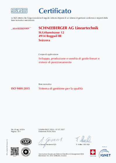 SN EN ISO 9001:2015 - ISO 9001 Schweiz Zertifikat in Italienisch