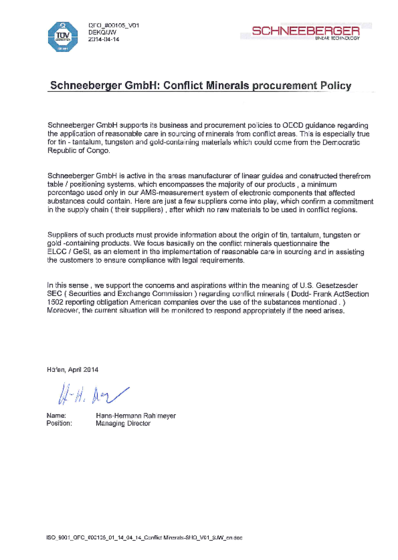 Conflict Minerals procurement Policy - SCHNEEBERGER GmbH, English