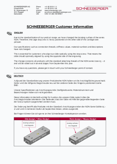 Customer Information 2024 - Change of locating surfaces of the series NDN 