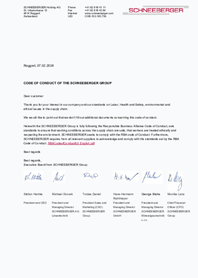 Code of conduct of the SCHNEEBERGER Group - English