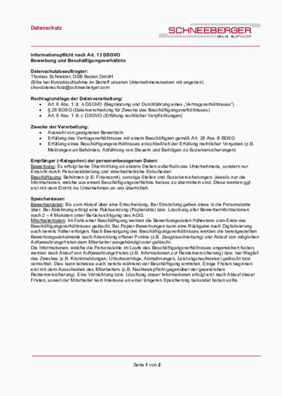 Art. 13 - Application and employment - SCHNEEBERGER GmbH - Germany - 