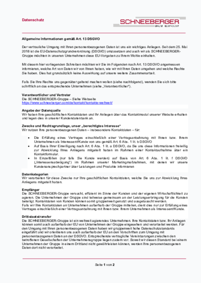 Art. 13 and 6 - Contact form website - SCHNEEBERGER Group - 