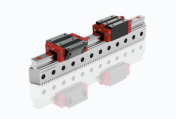 Linear bearing with integreated rack and pionion drive
