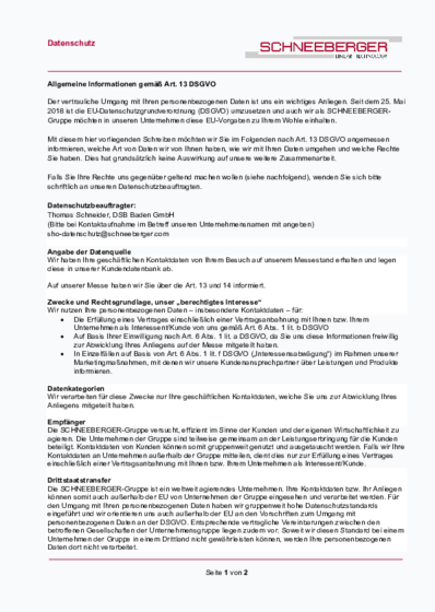 Art. 13 - Exhibition Leads - SCHNEEBERGER GmbH - Germany - 